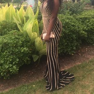 Prom dress adjusted at shoulders